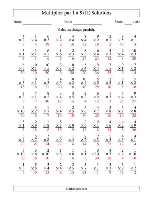 Multiplier (1 à 10) par 1 à 5 (100 Questions) (H) page 2