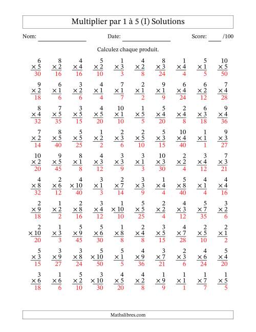 Multiplier (1 à 10) par 1 à 5 (100 Questions) (I) page 2