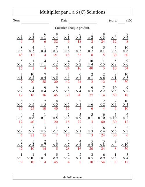 Multiplier (1 à 10) par 1 à 6 (100 Questions) (C) page 2