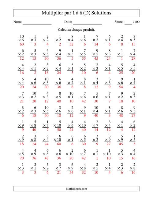 Multiplier (1 à 10) par 1 à 6 (100 Questions) (D) page 2