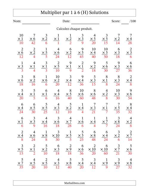 Multiplier (1 à 10) par 1 à 6 (100 Questions) (H) page 2