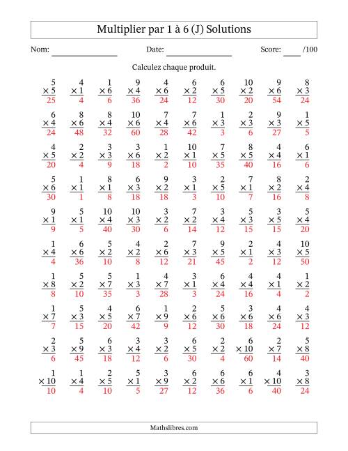 Multiplier (1 à 10) par 1 à 6 (100 Questions) (J) page 2