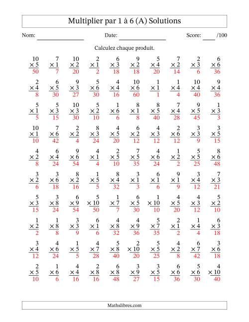 Multiplier (1 à 10) par 1 à 6 (100 Questions) (Tout) page 2