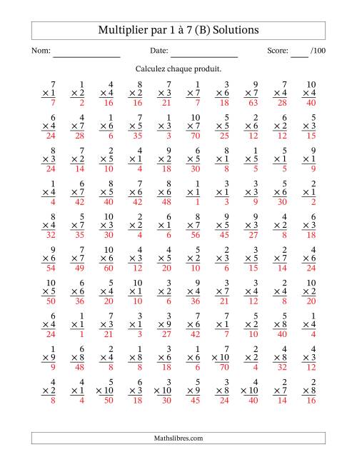 Multiplier (1 à 10) par 1 à 7 (100 Questions) (B) page 2