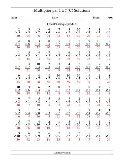 Multiplier (1 à 10) par 1 à 7 (100 Questions) (C) page 2