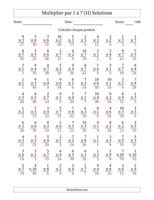 Multiplier (1 à 10) par 1 à 7 (100 Questions) (H) page 2