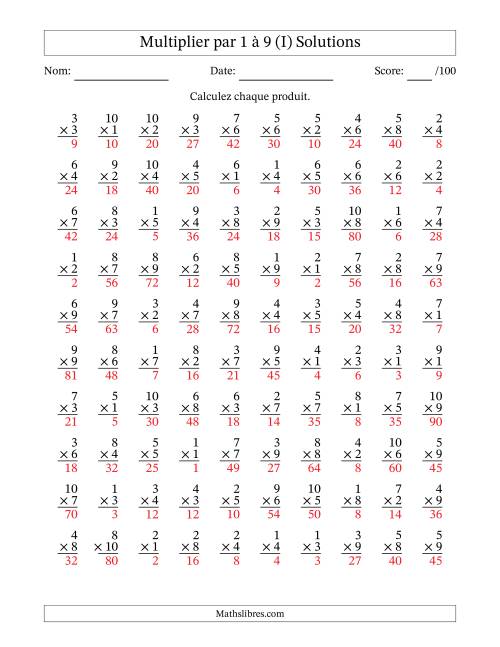 Multiplier (1 à 10) par 1 à 9 (100 Questions) (I) page 2