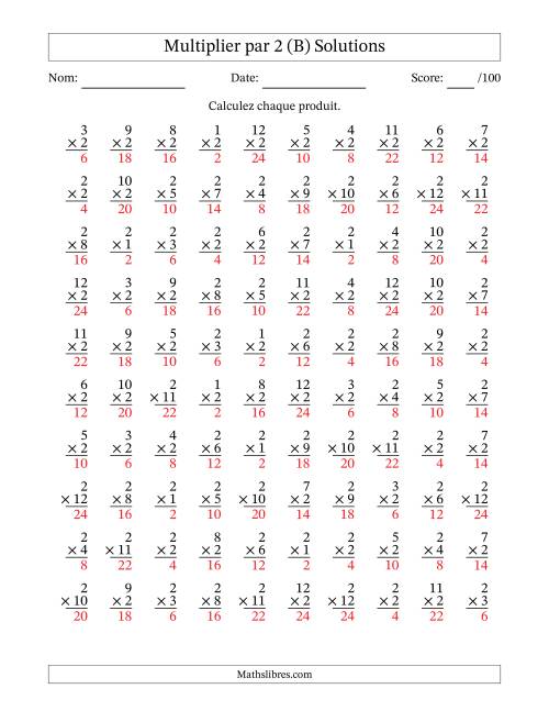 Multiplier (1 à 12) par 2 (100 Questions) (B) page 2