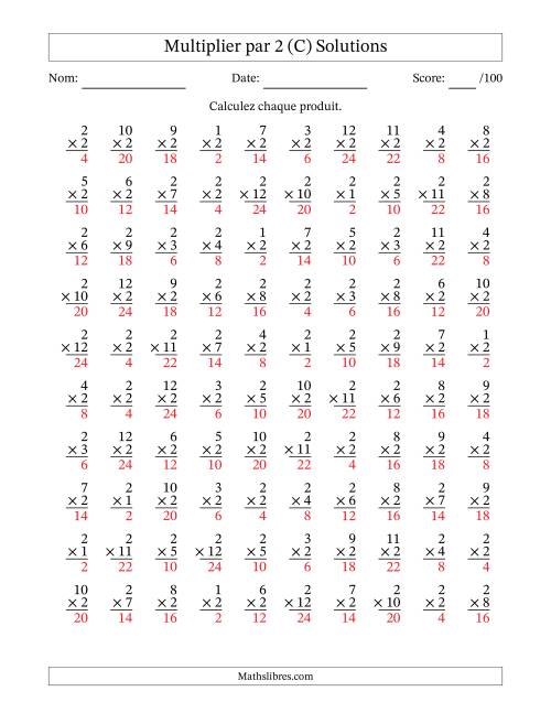 Multiplier (1 à 12) par 2 (100 Questions) (C) page 2
