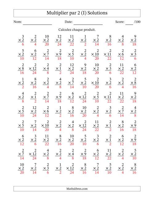Multiplier (1 à 12) par 2 (100 Questions) (I) page 2