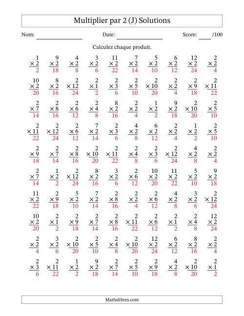 Multiplier (1 à 12) par 2 (100 Questions) (J) page 2