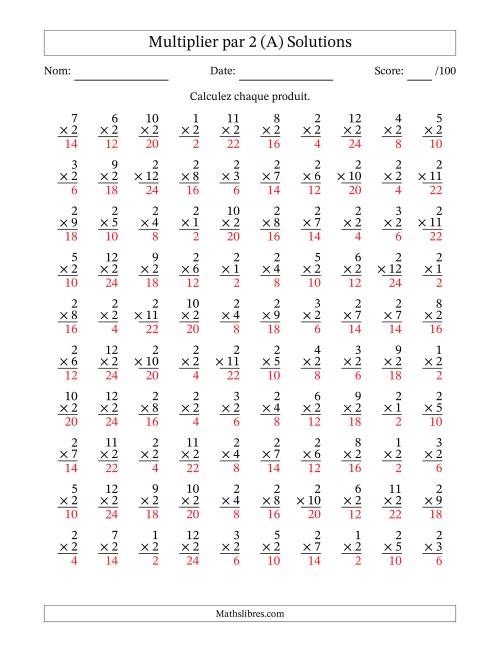 Multiplier (1 à 12) par 2 (100 Questions) (Tout) page 2