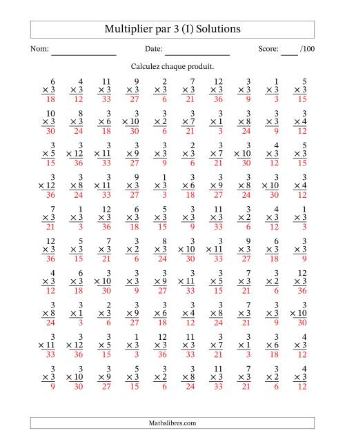 Multiplier (1 à 12) par 3 (100 Questions) (I) page 2
