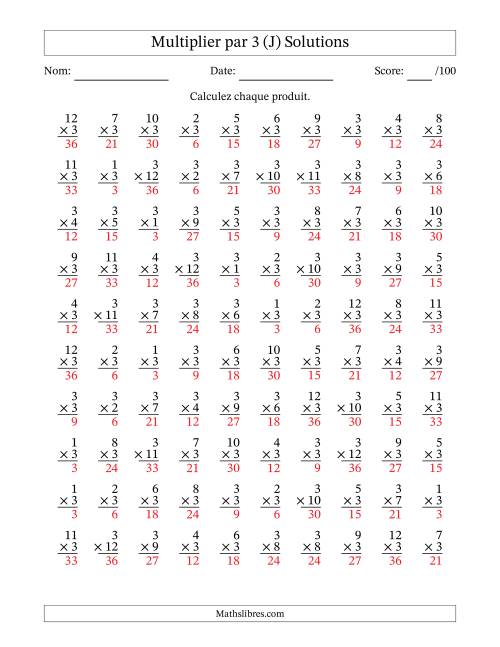 Multiplier (1 à 12) par 3 (100 Questions) (J) page 2