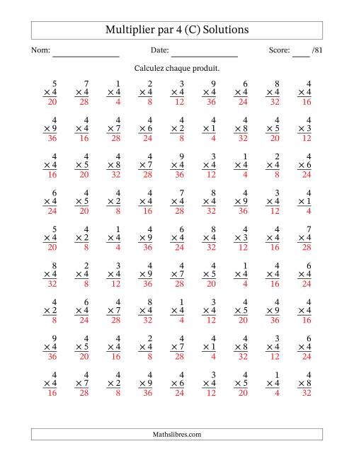 Multiplier (1 à 9) par 4 (81 Questions) (C) page 2