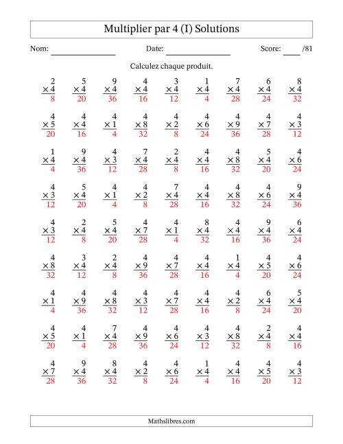 Multiplier (1 à 9) par 4 (81 Questions) (I) page 2
