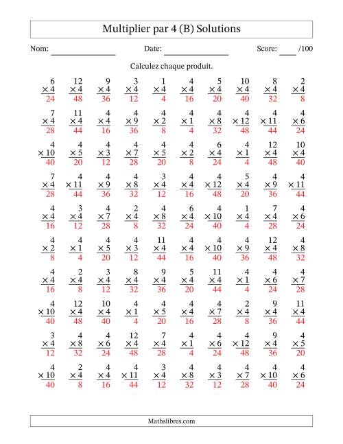 Multiplier (1 à 12) par 4 (100 Questions) (B) page 2