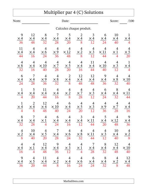 Multiplier (1 à 12) par 4 (100 Questions) (C) page 2