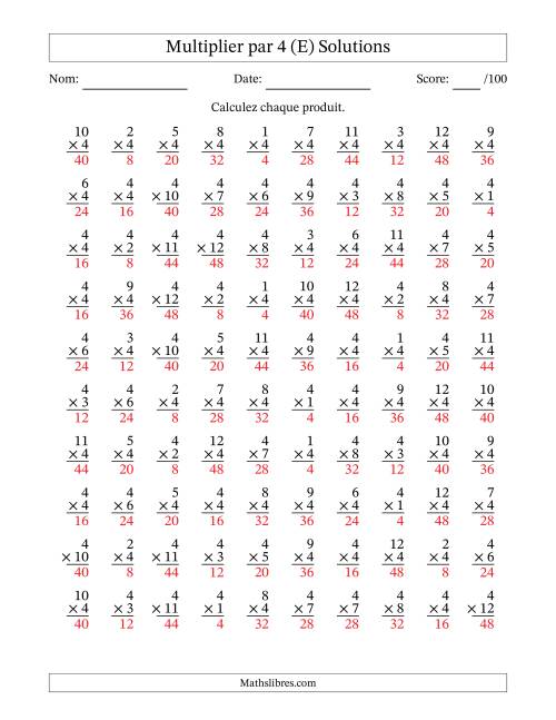 Multiplier (1 à 12) par 4 (100 Questions) (E) page 2