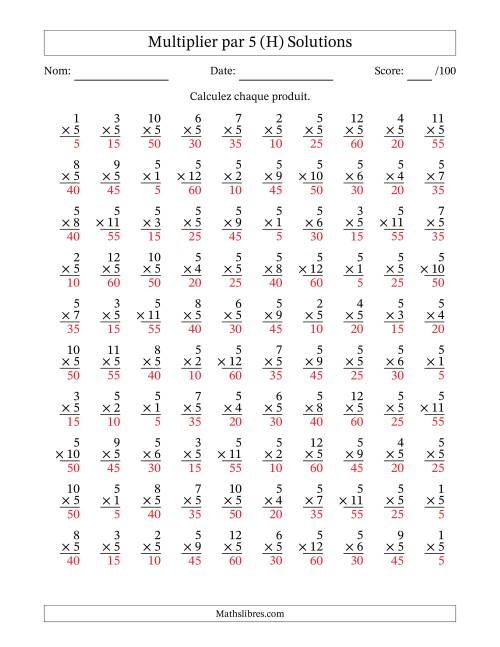 Multiplier (1 à 12) par 5 (100 Questions) (H) page 2