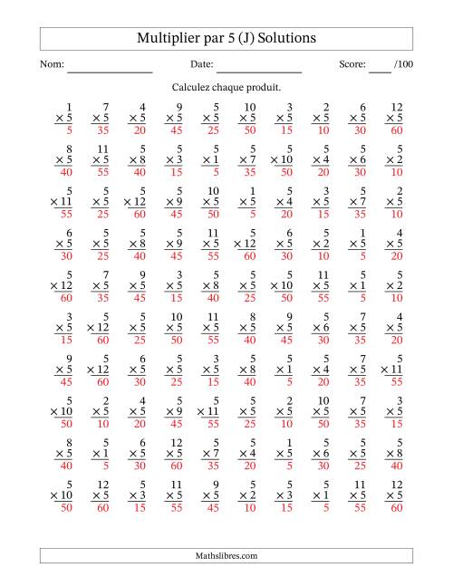 Multiplier (1 à 12) par 5 (100 Questions) (J) page 2