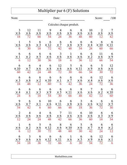 Multiplier (1 à 12) par 6 (100 Questions) (F) page 2