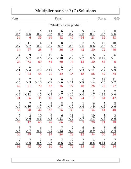 Multiplier (1 à 12) par 6 et 7 (100 Questions) (C) page 2