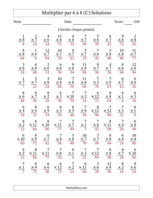 Multiplier (1 à 12) par 6 à 8 (100 Questions) (C) page 2