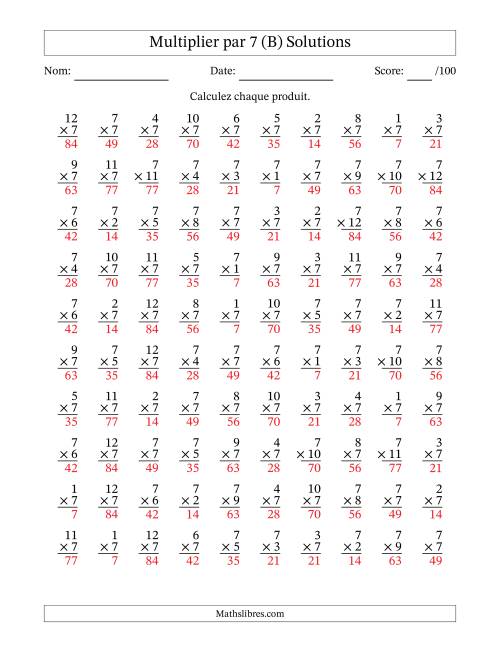 Multiplier (1 à 12) par 7 (100 Questions) (B) page 2