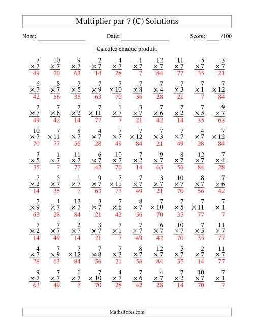 Multiplier (1 à 12) par 7 (100 Questions) (C) page 2