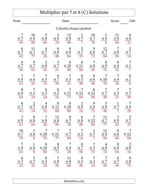 Multiplier (1 à 12) par 7 et 8 (100 Questions) (C) page 2