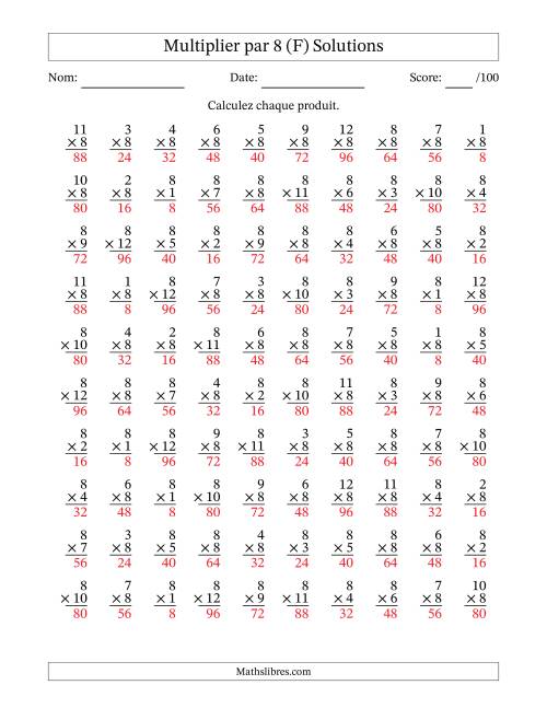 Multiplier (1 à 12) par 8 (100 Questions) (F) page 2