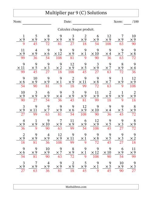 Multiplier (1 à 12) par 9 (100 Questions) (C) page 2