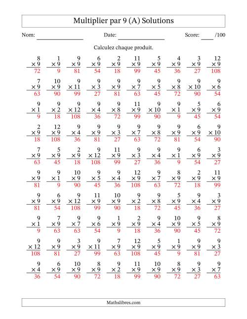 Multiplier (1 à 12) par 9 (100 Questions) (Tout) page 2