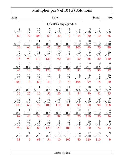 Multiplier (1 à 12) par 9 et 10 (100 Questions) (G) page 2