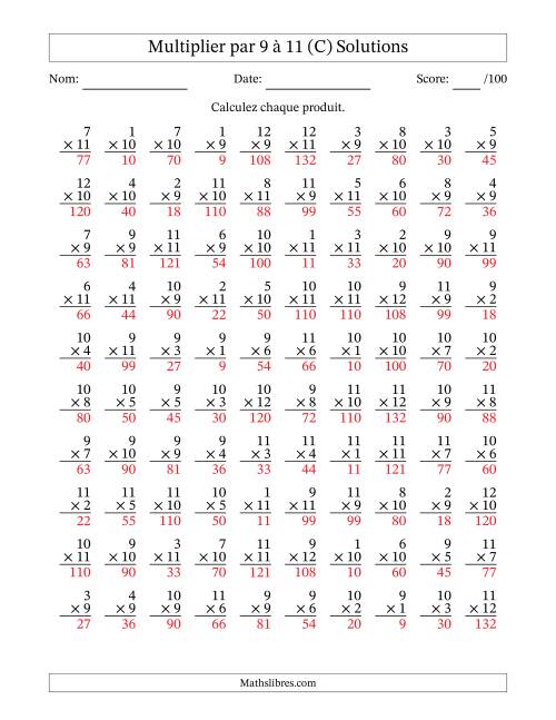 Multiplier (1 à 12) par 9 à 11 (100 Questions) (C) page 2