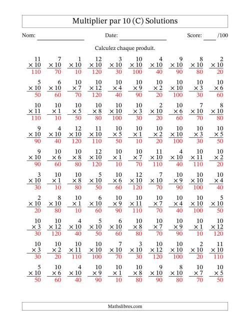 Multiplier (1 à 12) par 10 (100 Questions) (C) page 2