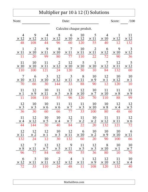 Multiplier (1 à 12) par 10 à 12 (100 Questions) (I) page 2