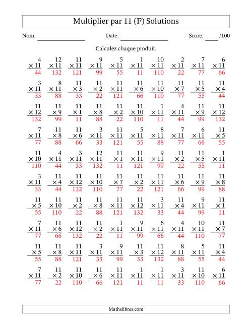 Multiplier (1 à 12) par 11 (100 Questions) (F) page 2