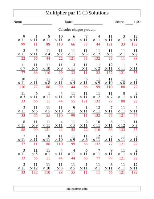 Multiplier (1 à 12) par 11 (100 Questions) (I) page 2