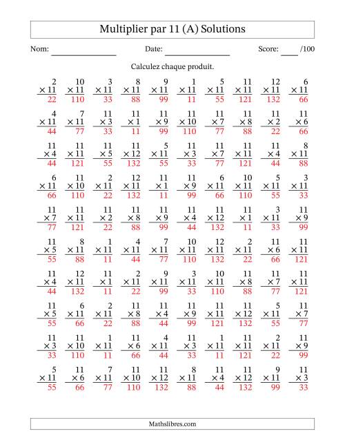 Multiplier (1 à 12) par 11 (100 Questions) (Tout) page 2