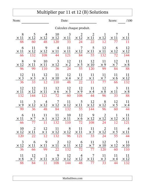 Multiplier (1 à 12) par 11 et 12 (100 Questions) (B) page 2