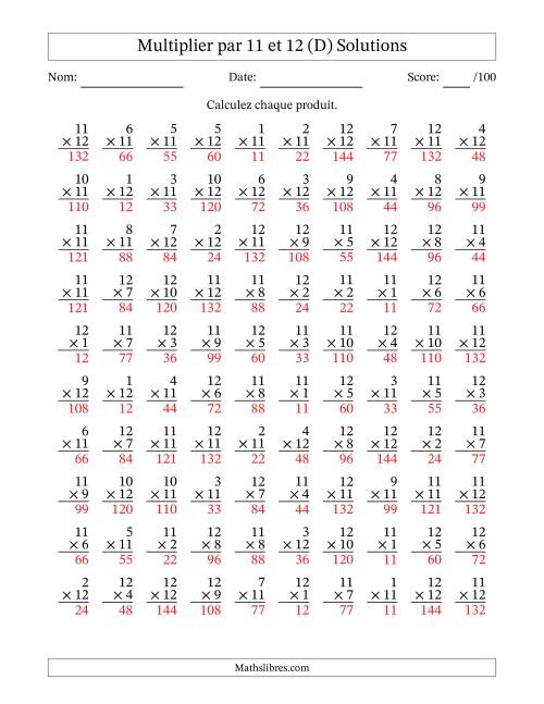 Multiplier (1 à 12) par 11 et 12 (100 Questions) (D) page 2