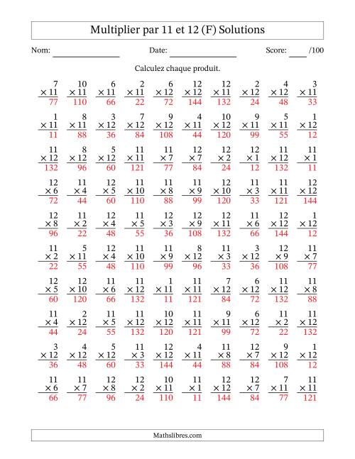 Multiplier (1 à 12) par 11 et 12 (100 Questions) (F) page 2