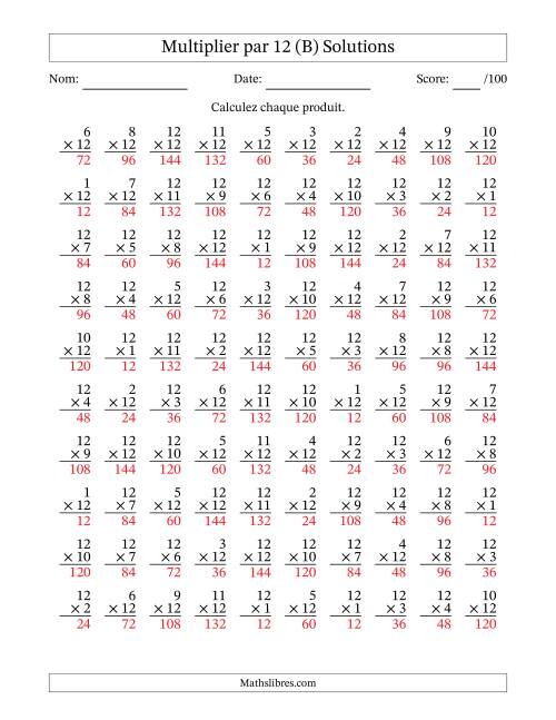 Multiplier (1 à 12) par 12 (100 Questions) (B) page 2