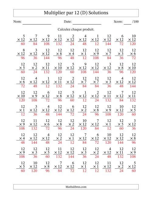Multiplier (1 à 12) par 12 (100 Questions) (D) page 2