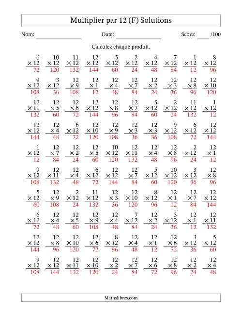 Multiplier (1 à 12) par 12 (100 Questions) (F) page 2