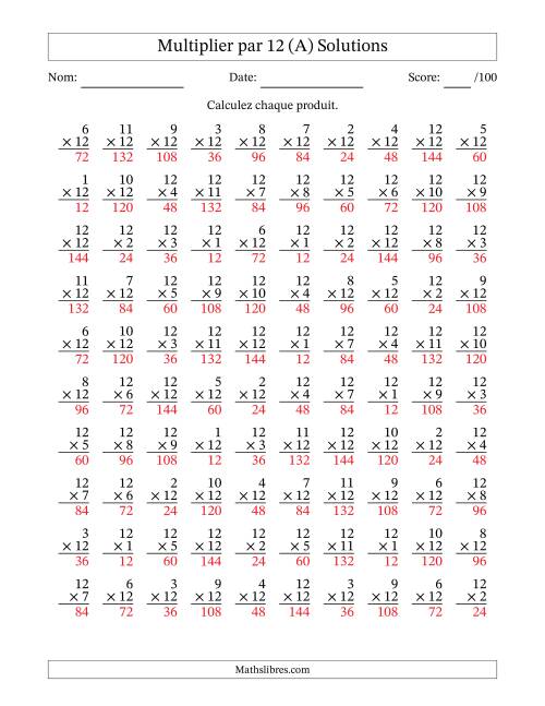 Multiplier (1 à 12) par 12 (100 Questions) (Tout) page 2