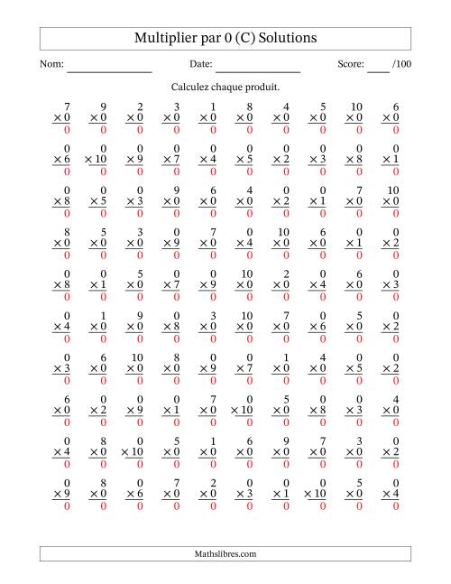 Multiplier (1 à 10) par 0 (100 Questions) (C) page 2