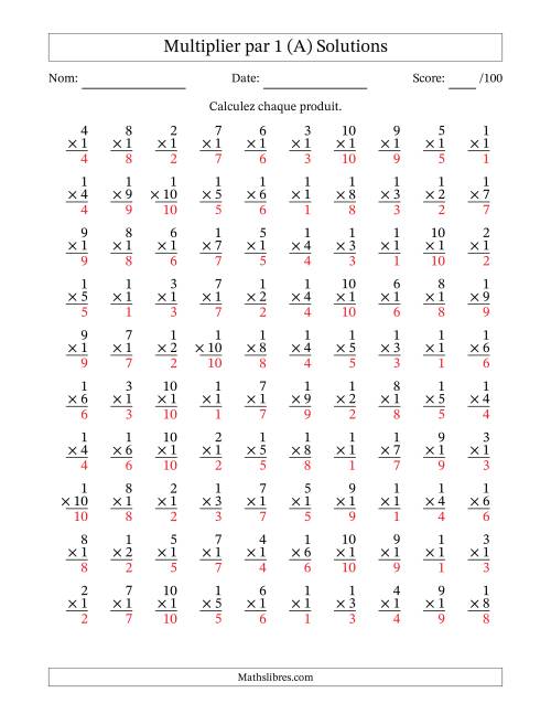 Multiplier (1 à 10) par 1 (100 Questions) (A) page 2